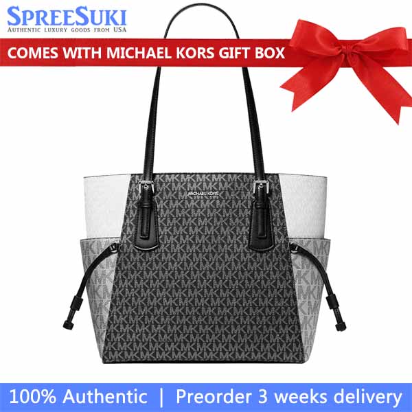 Michael Kors Voyager Large Color-Block Metallic Signature Logo Tote Bag Black # 35F5SV6T7V