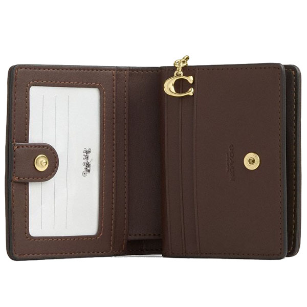 Coach Snap Wallet In Signature Chenille Gold Dark Brown # CCQ32