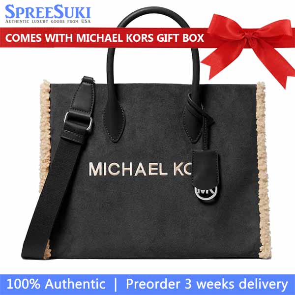Michael Kors Mirella Medium Suede And Faux Shearling Tote Bag Black # 35F5S7ZT2S