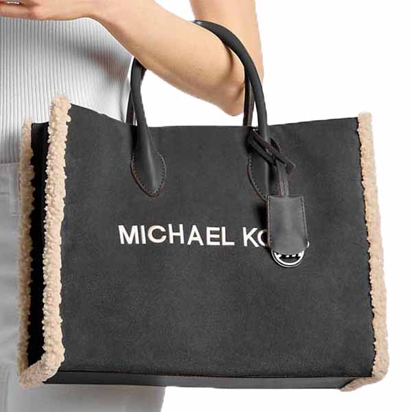 Michael Kors Mirella Medium Suede And Faux Shearling Tote Bag Black # 35F5S7ZT2S