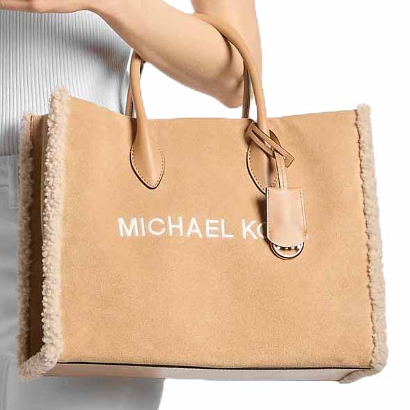 Michael Kors Mirella Medium Suede And Faux Shearling Tote Bag Peanut Light Brown # 35F5G7ZT2S
