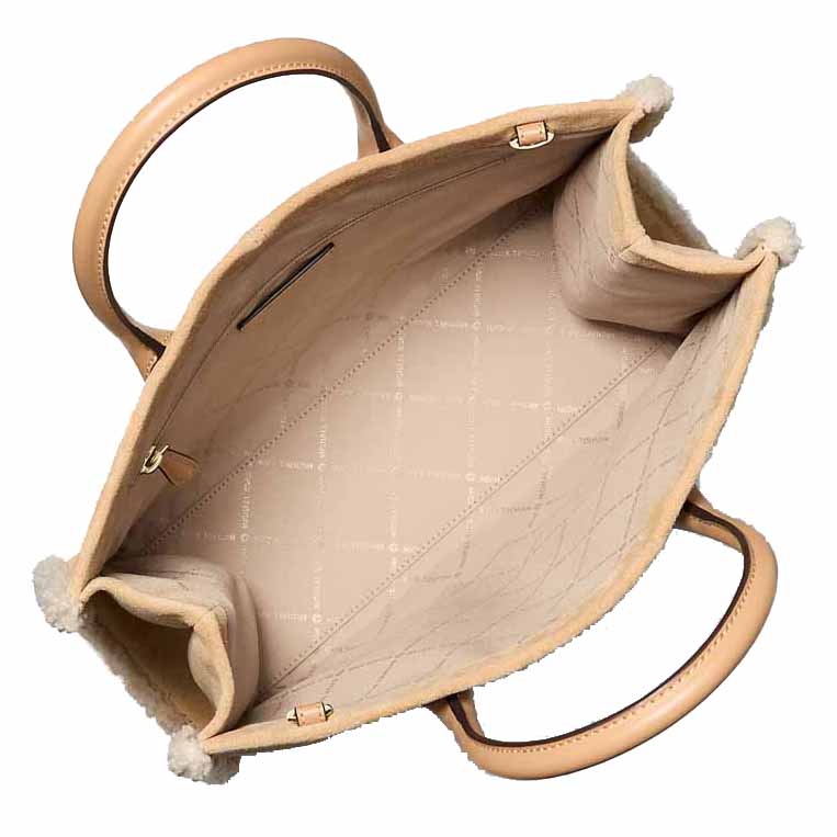Michael Kors Mirella Medium Suede And Faux Shearling Tote Bag Peanut Light Brown # 35F5G7ZT2S