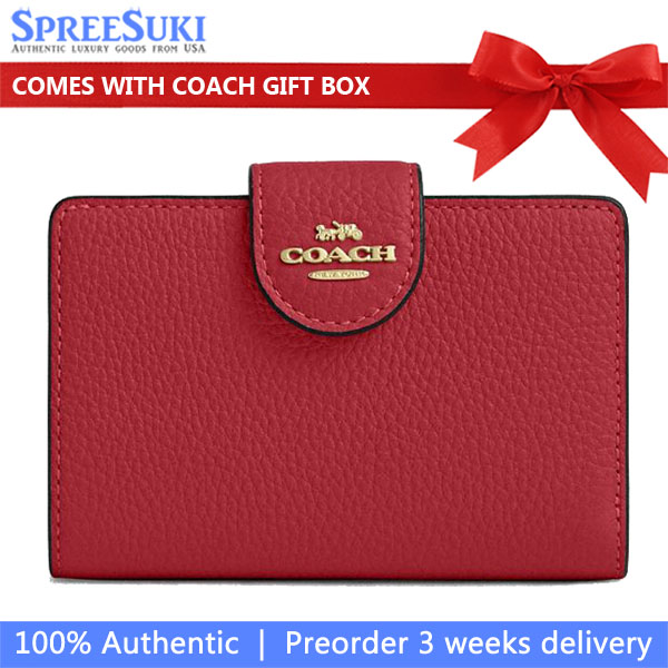 Coach Medium Corner Zip Wallet True Red Dark Red # CBO41