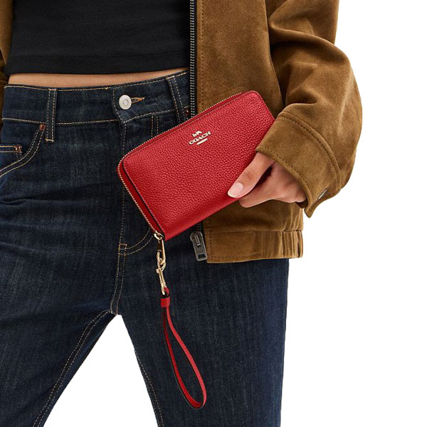 Coach Long Wallet Long Zip Around Wallet True Red Dark Red # C4451