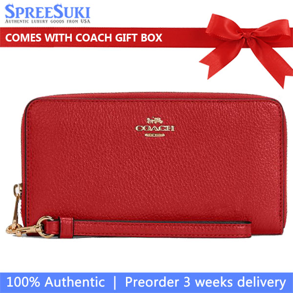 Coach Long Wallet Long Zip Around Wallet True Red Dark Red # C4451