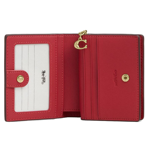 Coach Small Wallet Pebble Leather Snap Wallet True Red # C2862