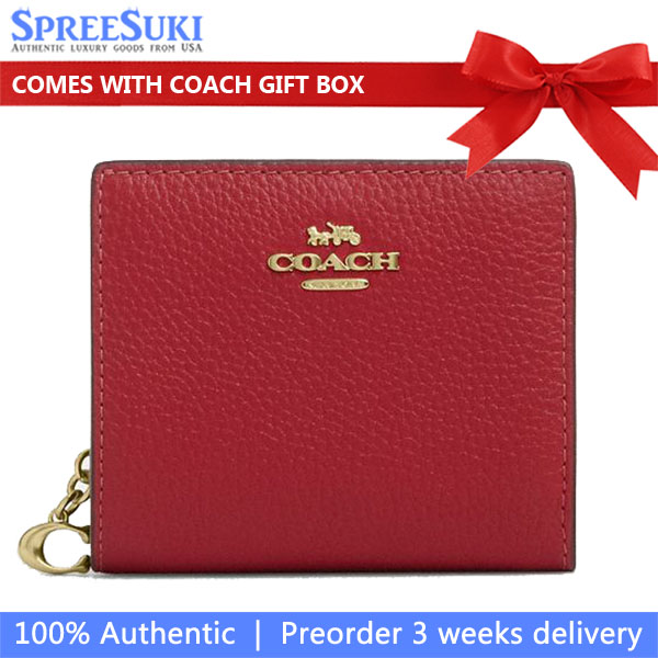 Coach Small Wallet Pebble Leather Snap Wallet True Red # C2862