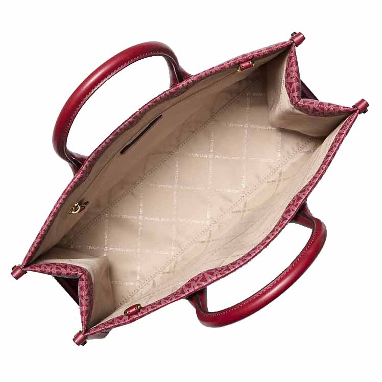 Michael Kors Mirella Medium Metallic Signature Logo Tote Bag Cherry Red # 35F5G7ZT2V