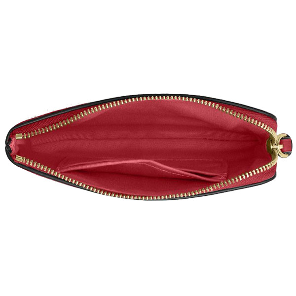 Coach Small Wristlet Pebbled Leather Corner Zip Wristlet True Red Dark Red # CP483