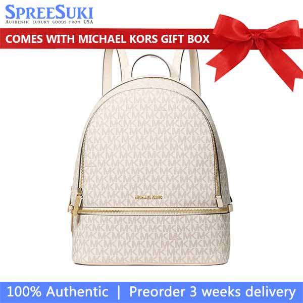 Michael Kors Rhea Medium Signature Logo Backpack Light Cream Multi White # 35S5GRAB2B