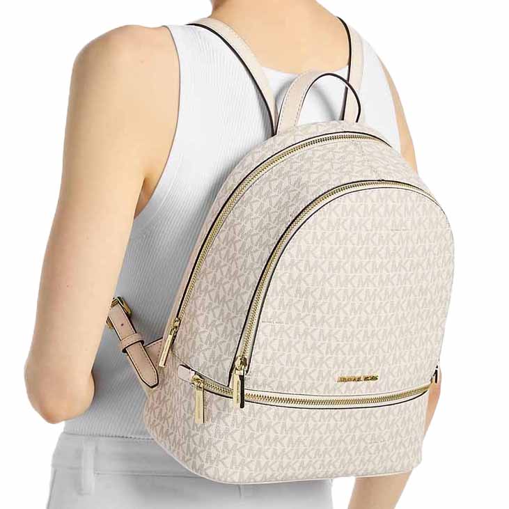 Michael Kors Rhea Medium Signature Logo Backpack Light Cream Multi White # 35S5GRAB2B