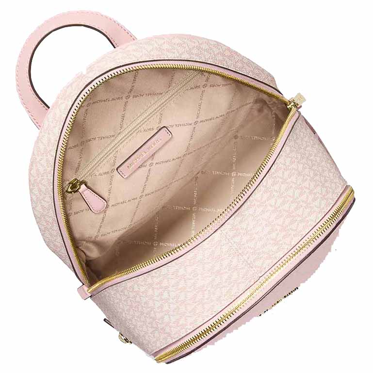 Michael Kors Rhea Medium Metallic Signature Logo Backpack Powder Blush Light pink # 35F5GRAB2V