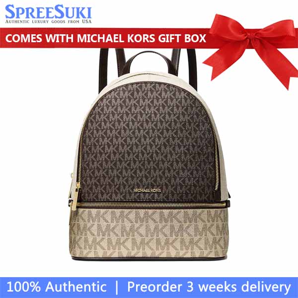 Michael Kors Rhea Medium Metallic Signature Logo Backpack Brown Dark Brown # 35F5GRAB2V