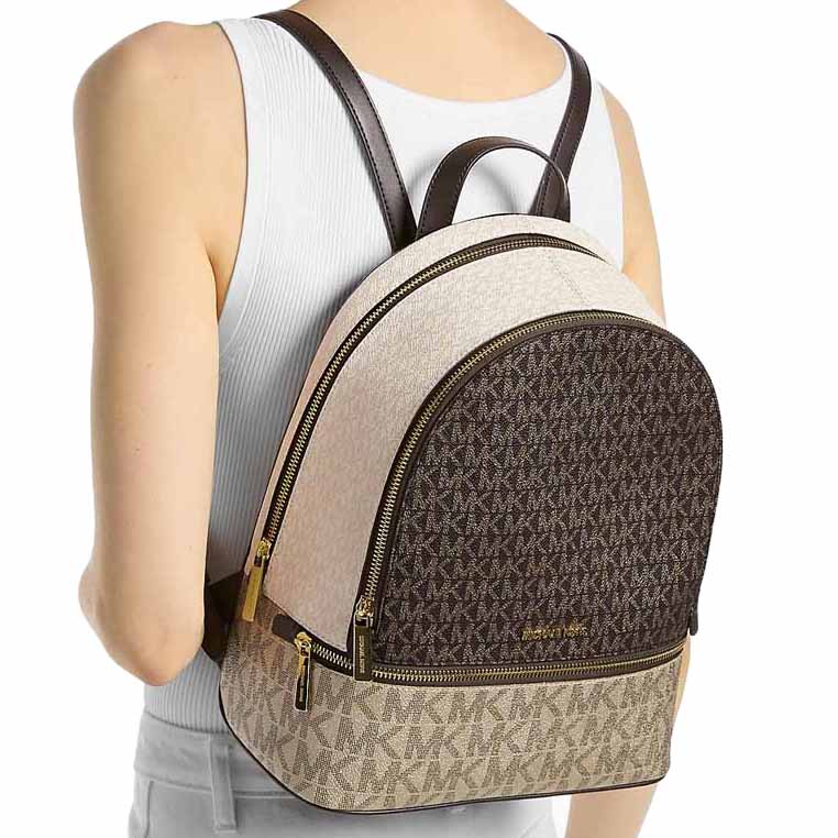 Michael Kors Rhea Medium Metallic Signature Logo Backpack Brown Dark Brown # 35F5GRAB2V