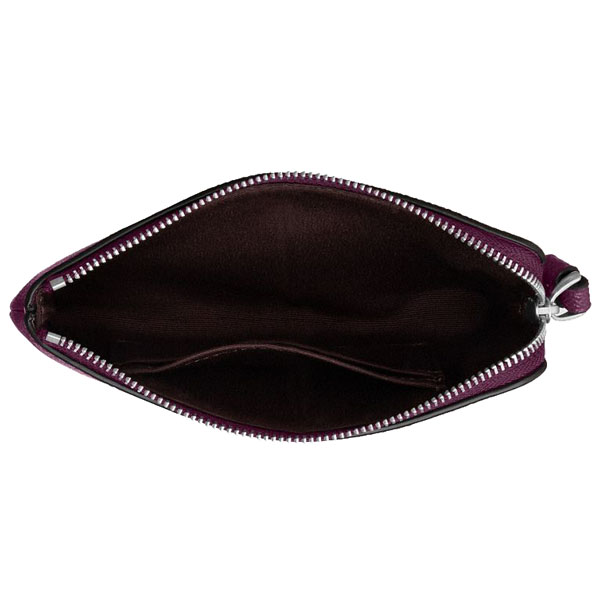 Coach Small Wristlet Crossgrain Leather Corner Zip Silver Dark purple # CV396