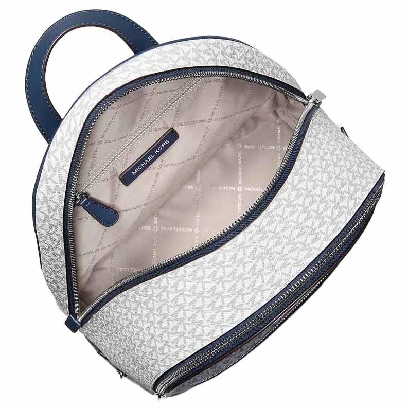 Michael Kors Rhea Medium Metallic Signature Logo Backpack Navy Navy Blue # 35F5SRAB2V