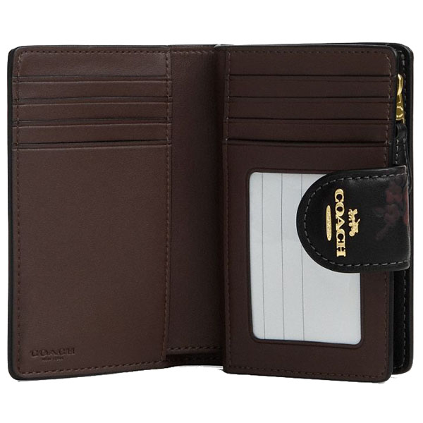 Coach Medium Corner Zip Wallet With Floral Print Black Wine Multi # CCR20