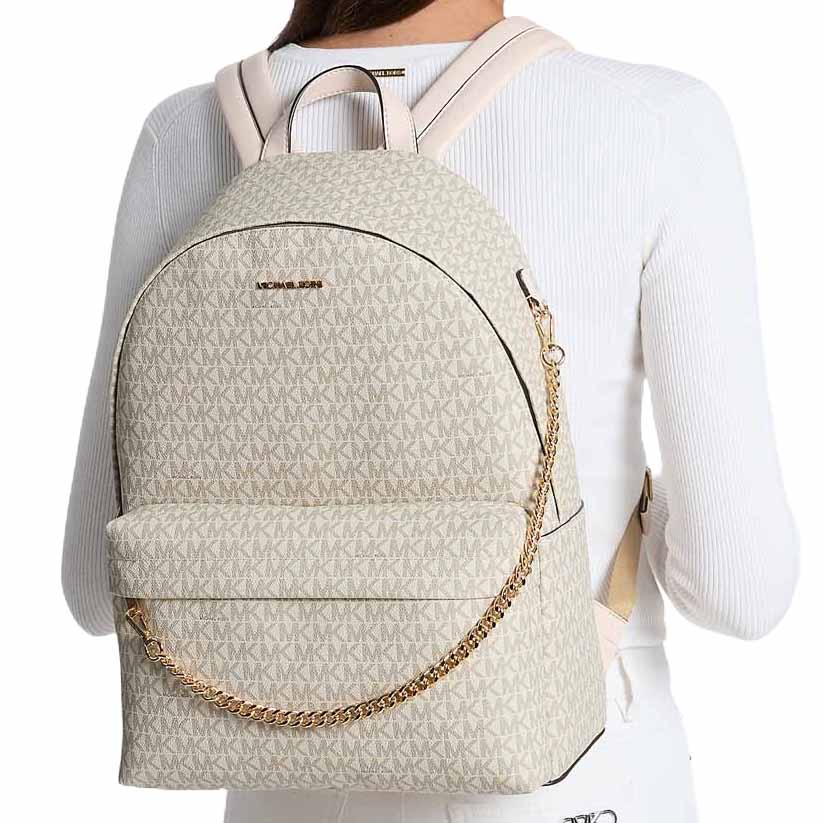 Michael Kors Slater Large Signature Logo Backpack Light Cream Multi White # 35F5G04B3B