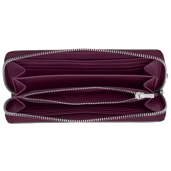 Coach Long Wallet Long Zip Around Wallet Silver Dark purple # C3441