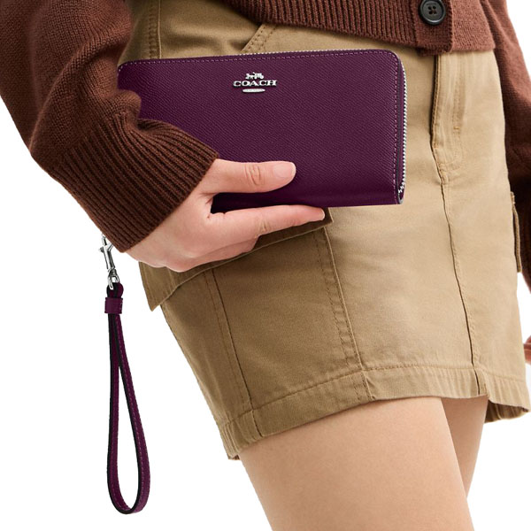 Coach Long Wallet Long Zip Around Wallet Silver Dark purple # C3441