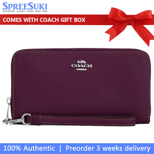 Coach Long Wallet Long Zip Around Wallet Silver Dark purple # C3441