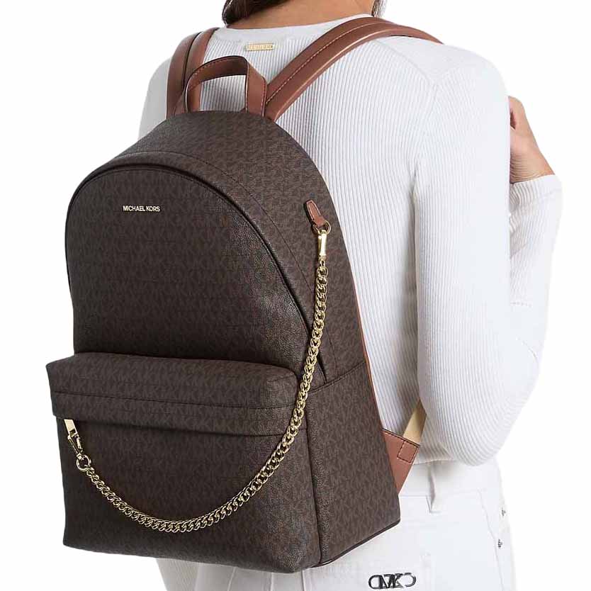 Michael Kors Slater Large Signature Logo Backpack Brown Dark Brown # 35F5G04B3B