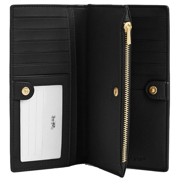 Coach Slim Zip Wallet In Signature Canvas Walnut Black Dark Brown # CW661