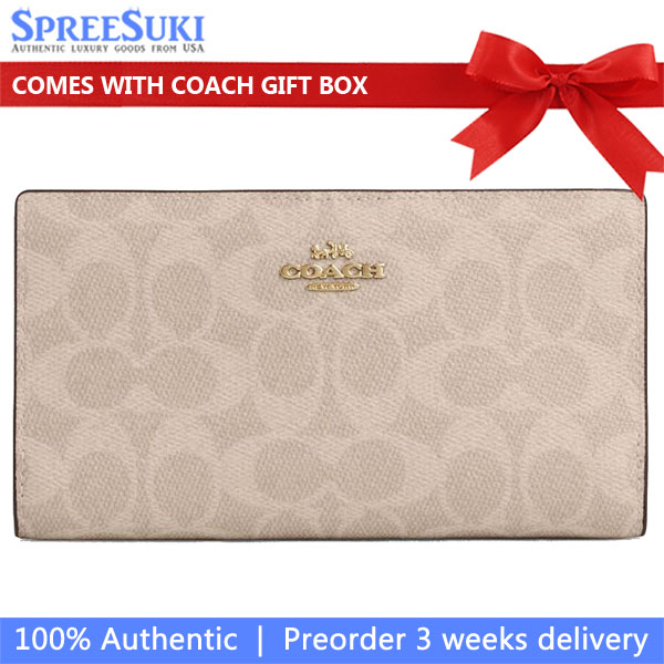 Coach Slim Zip Wallet In Signature Canvas Sand Chalk Off White # CW661