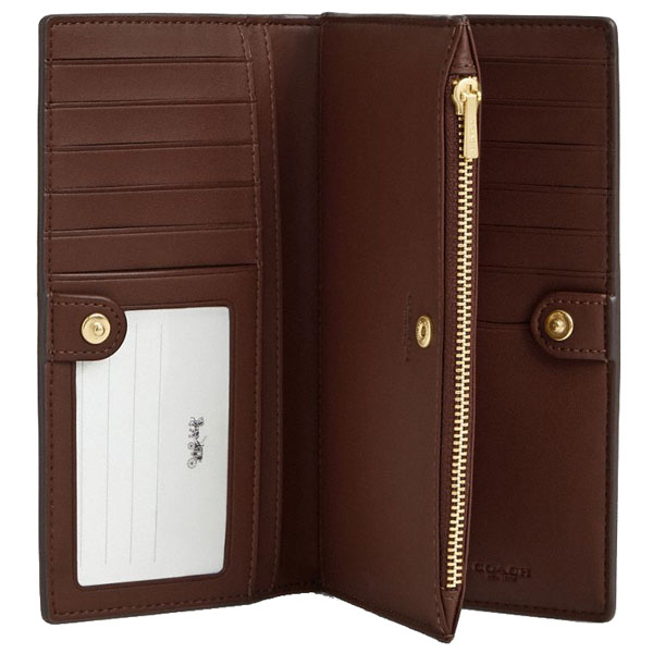 Coach Slim Zip Wallet In Signature Canvas Tan Brown Light Brown # CW661
