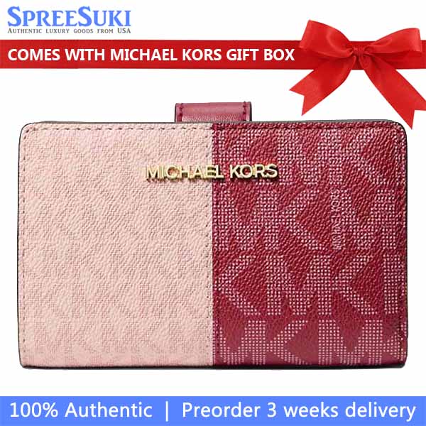 Michael Kors Jet Set Medium Two-Tone Logo Wallet Cherry Multi Dark Red # 35F4GTVF6B