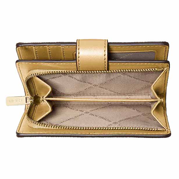Michael Kors Jet Set Medium Metallic Saffiano Leather Bi-Fold Wallet Pale Gold # 35F4GTVF8M