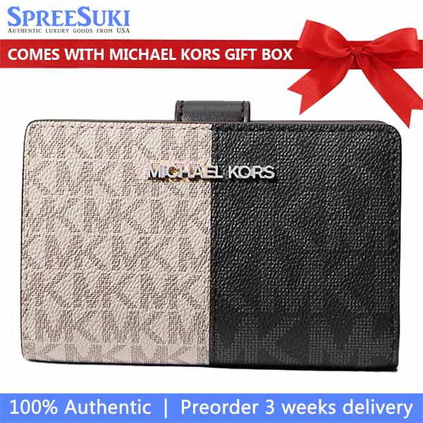 Michael Kors Jet Set Medium Two-Tone Logo Wallet Black Combo # 35F4STVF6B