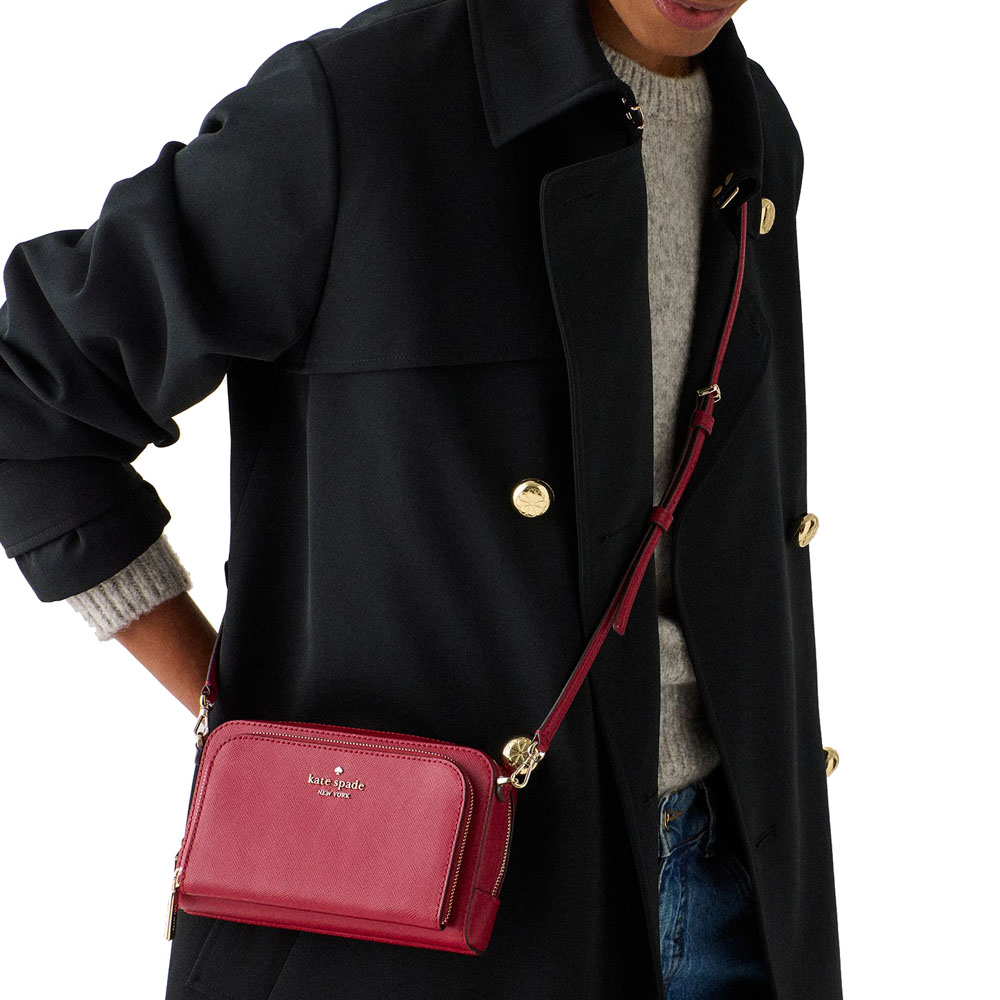 Kate Spade Staci Dual Zip Around Mini Crossbody Red Jam # KG036
