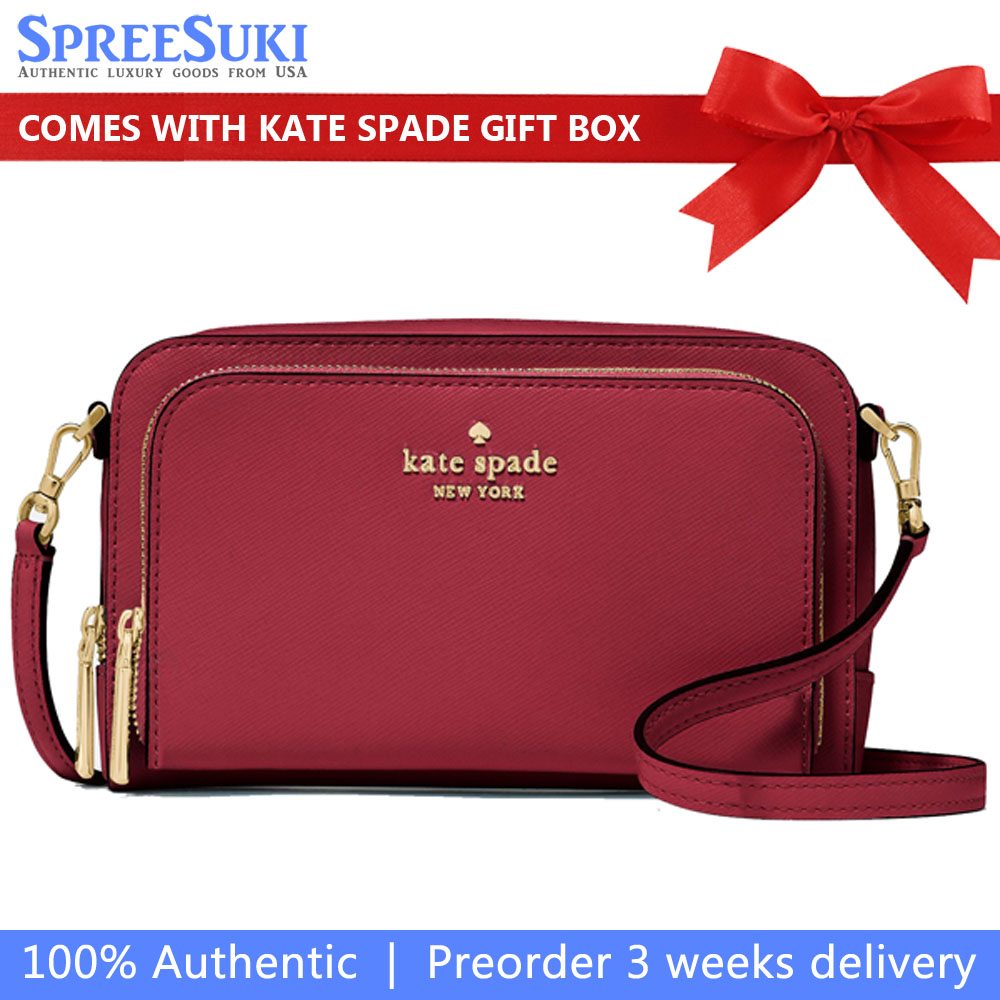 Kate Spade Staci Dual Zip Around Mini Crossbody Red Jam # KG036