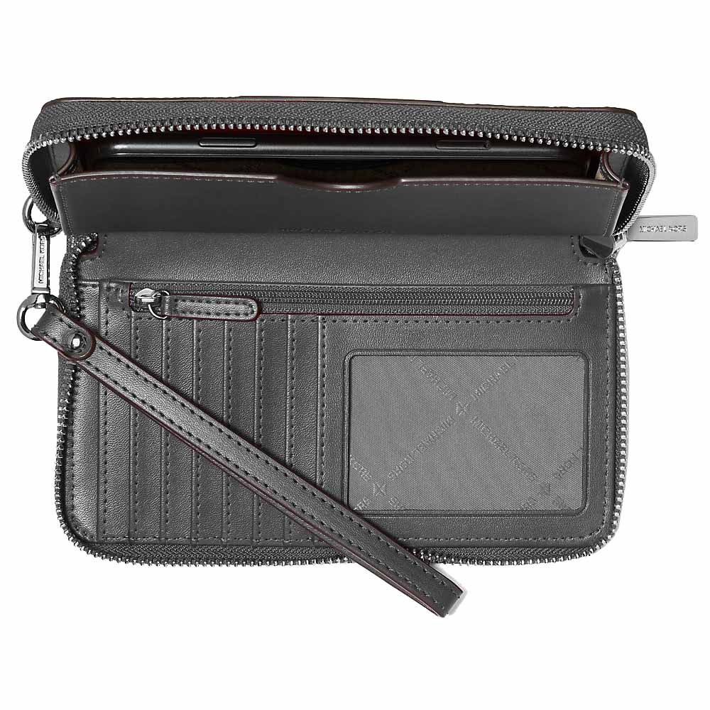 Michael Kors Jet Set Large Metallic Signature Logo Stripe Smartphone Wallet Black # 35F5STVE3K