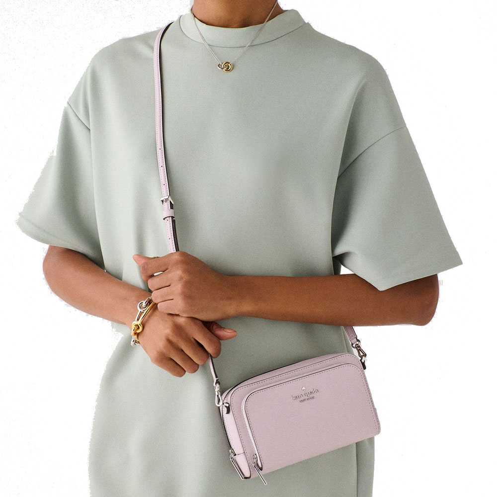 Kate Spade Staci Dual Zip Around Mini Crossbody Lilac Moonlight # KG036