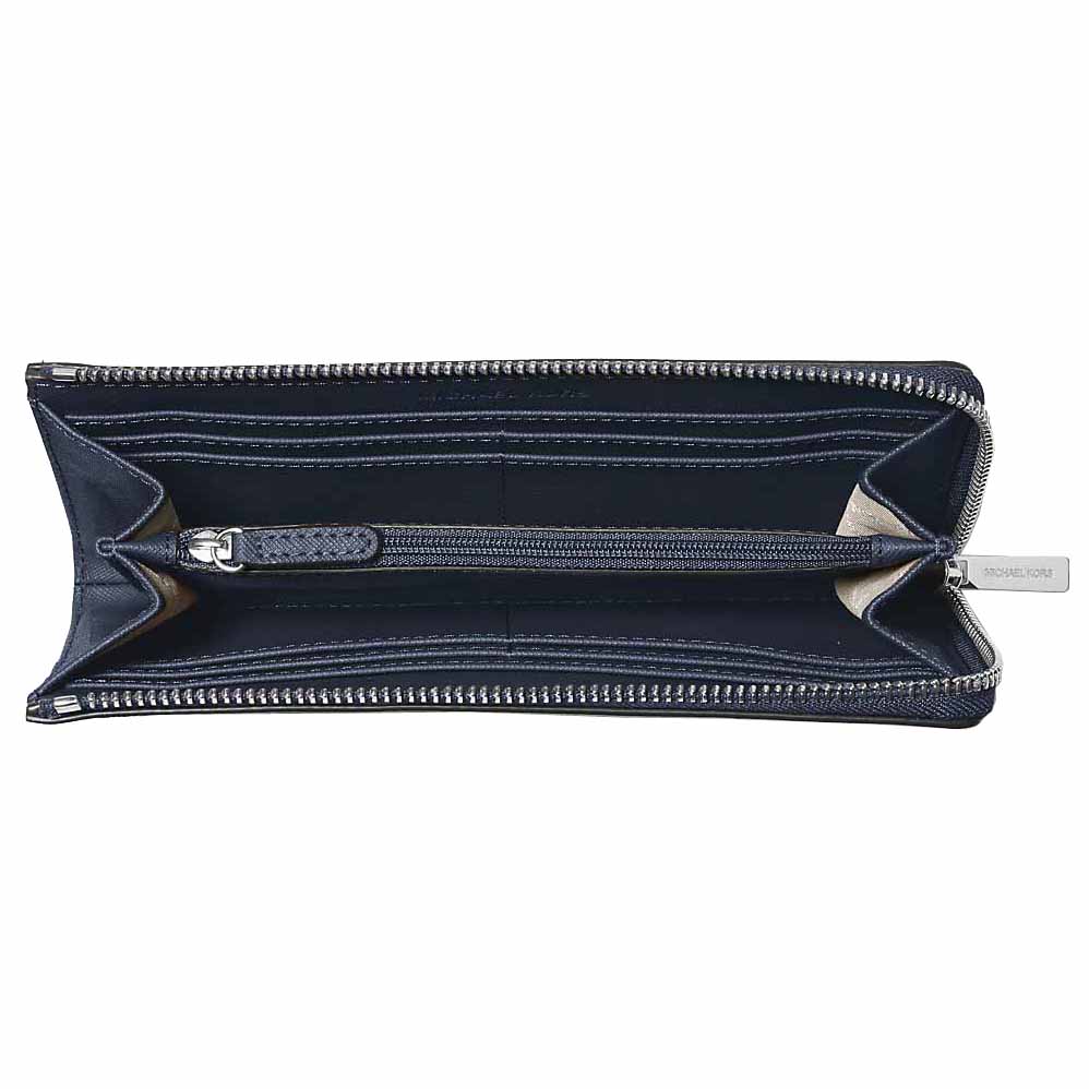 Michael Kors Jet Set Travenuel Large Saffiano Leather Quarter-Zip Wallet Navy # 35R4STVE3L