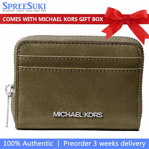 Michael Kors Jet Set Medium Distressed Zip Card Case Olive Dark Green # 35F5STVD6Y