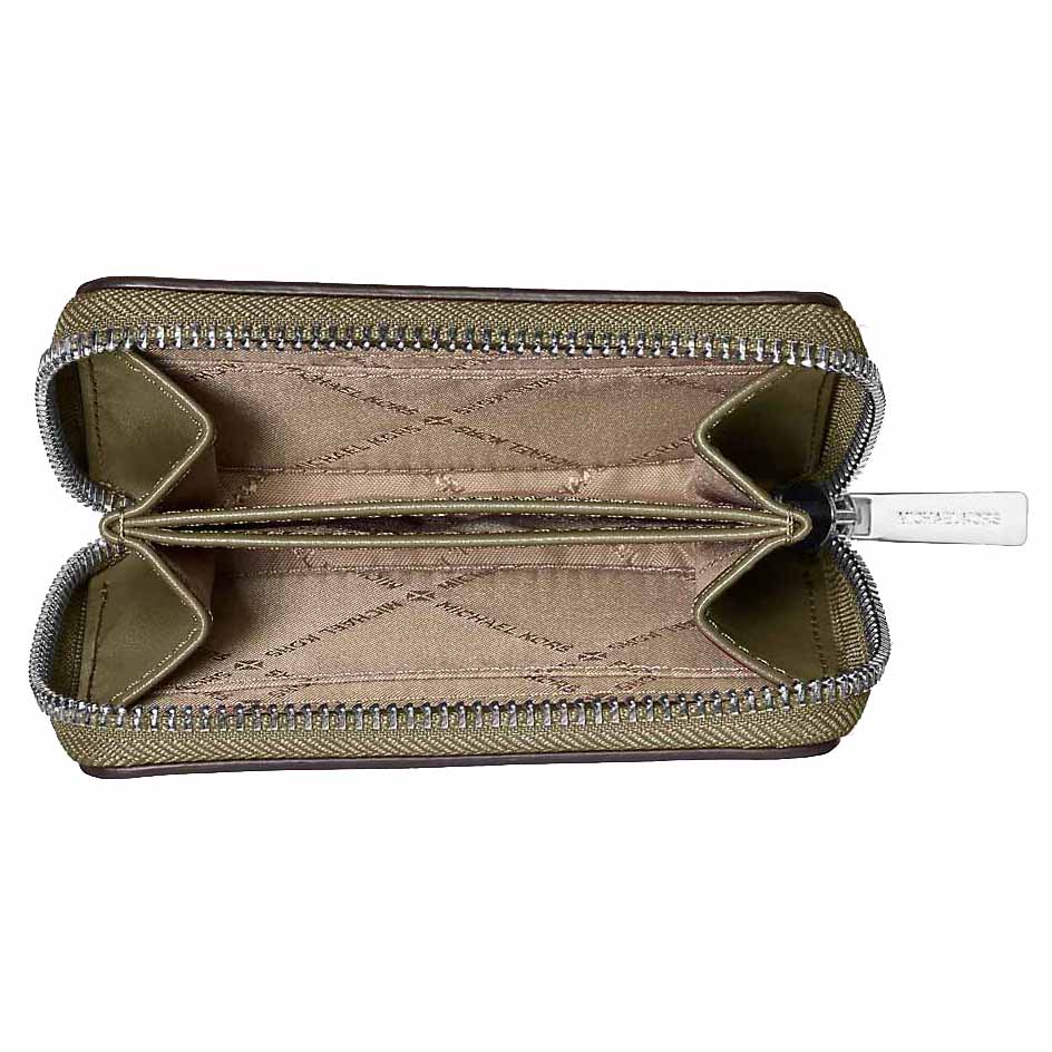 Michael Kors Jet Set Medium Distressed Zip Card Case Olive Dark Green # 35F5STVD6Y