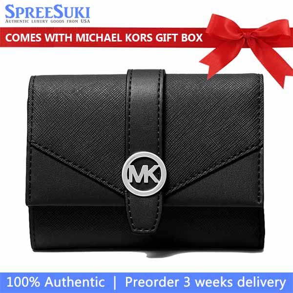 Michael Kors Greenwich Medium Leather Trifold Wallet Black # 35S5SGRE6L
