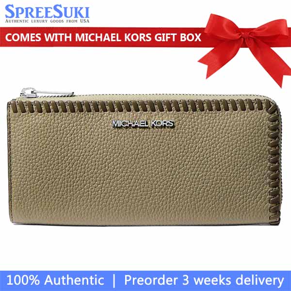 Michael Kors Jet Set Large Pebbled Leather Quarter-Zip Wallet Thyme Multi Light green # 35F5STVZ7L