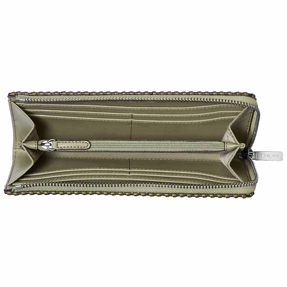 Michael Kors Jet Set Large Pebbled Leather Quarter-Zip Wallet Thyme Multi Light green # 35F5STVZ7L