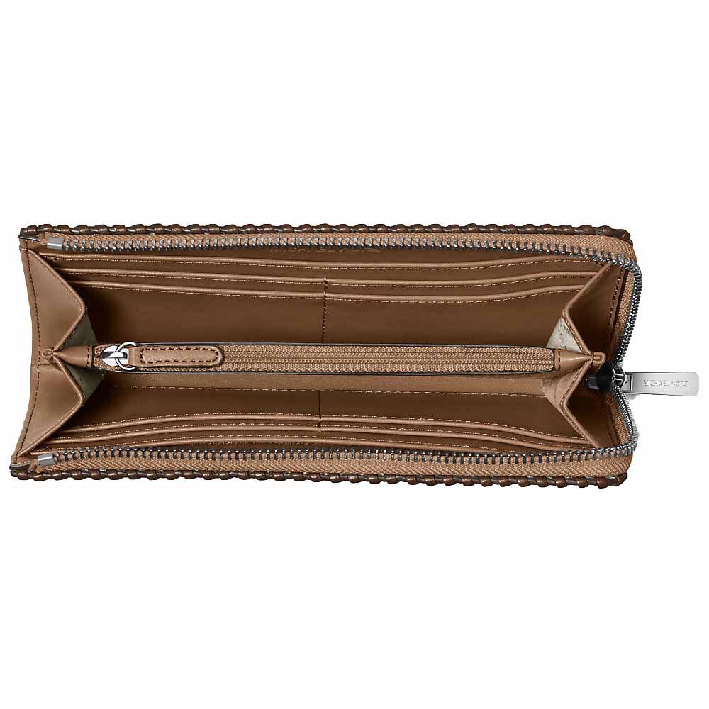 Michael Kors Jet Set Large Pebbled Leather Quarter-Zip Wallet Driftwood Multi Brown # 35F5STVZ7L