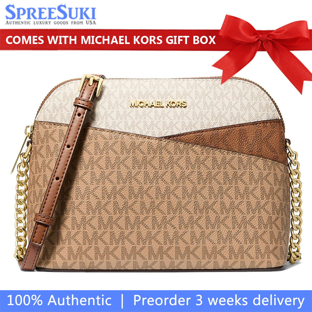 Michael Kors Jet Set Travenuel Medium Color-Block Signature Logo Crossbody Bag Camel Multi Light Brown # 35S5GTVC6B