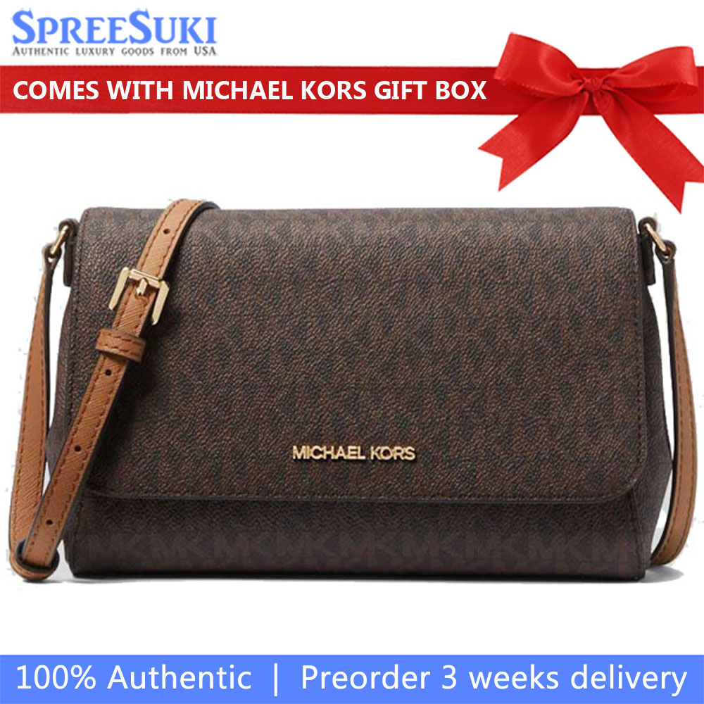 Michael Kors Crossbody Bag Sling Medium Convertible Pouchette Jet Set Item Brown Dark Brown # 35H8GTTC6B