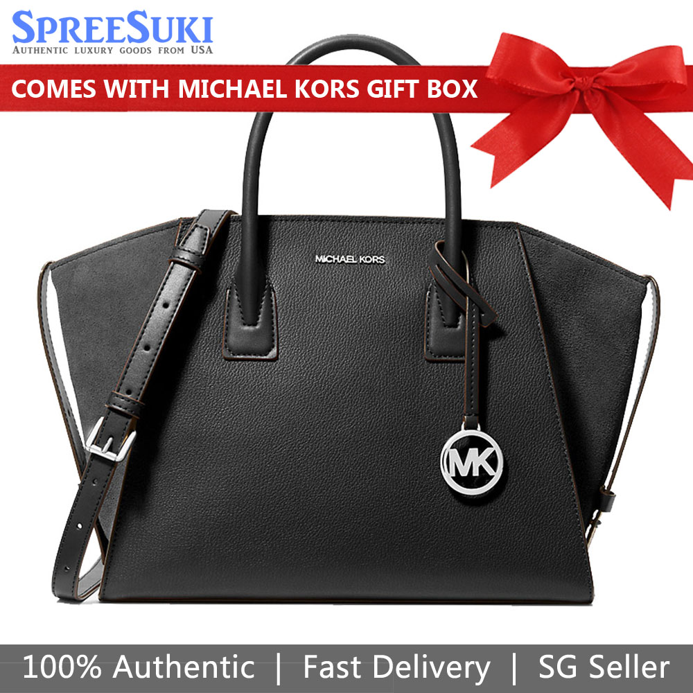 Michael Kors Avril Large Leather And Suede Satchel Black # 35F4S4VS3L