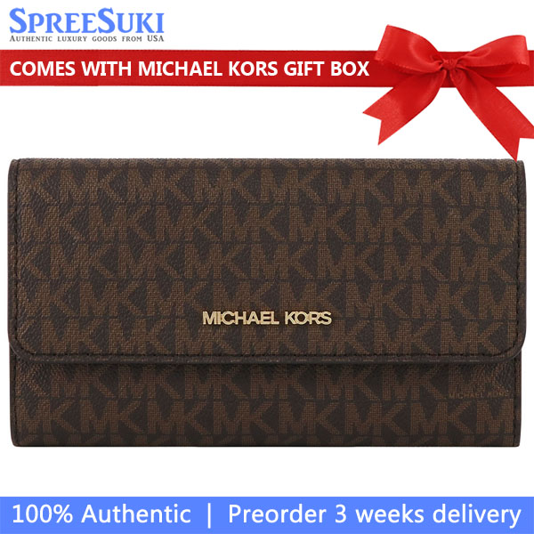 Michael Kors Long Wallet Jet Set Travel Large Trifold Wallet Brown # 35F8GTVF3B