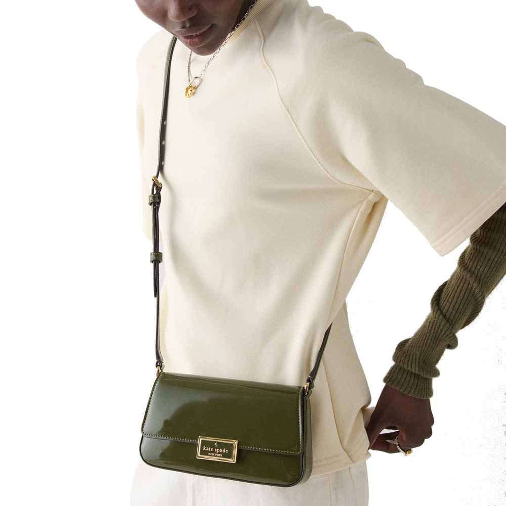 Kate Spade Reegan Patent Mini Flap Crossbody Enchanted Green Dark Green # KM567