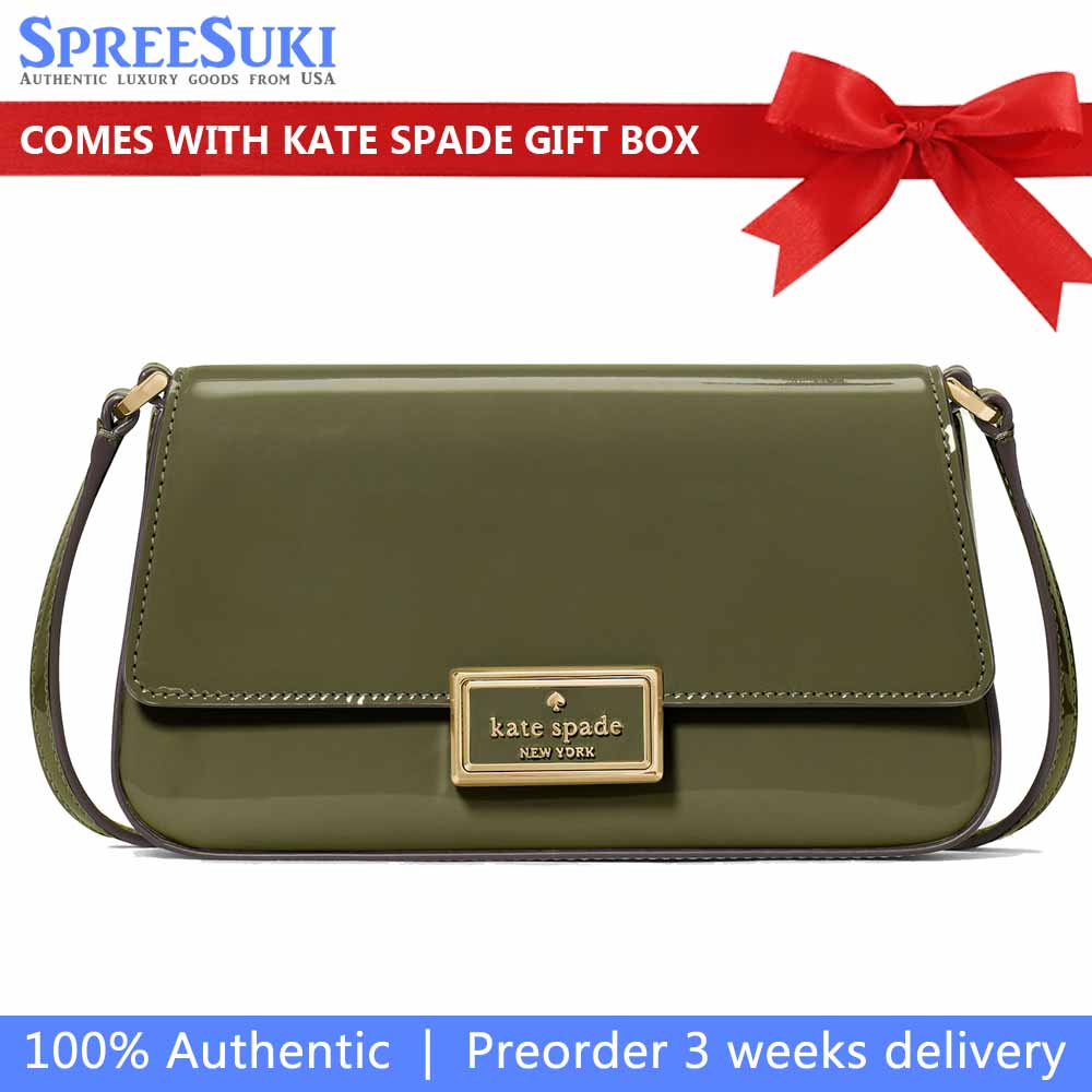 Kate Spade Reegan Patent Mini Flap Crossbody Enchanted Green Dark Green # KM567