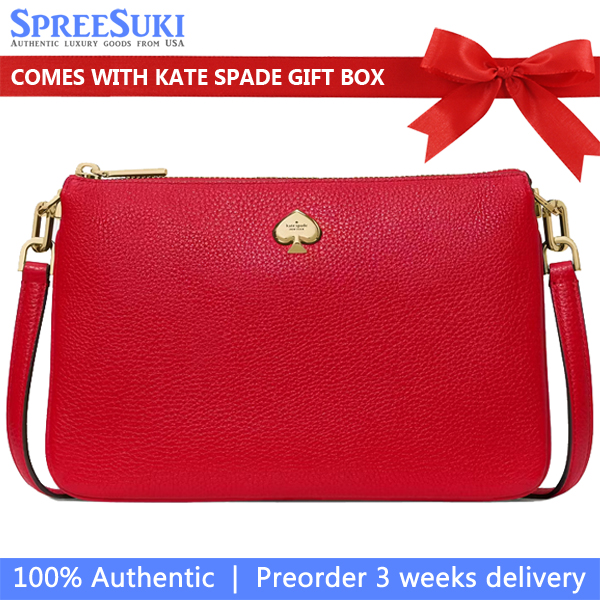 Kate Spade Kayla Small Triple Compartment Crossbody Perfect Cherry Dark Red # KL806